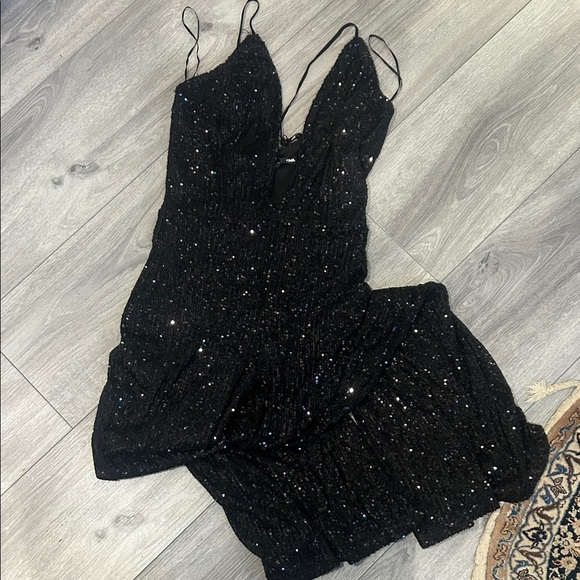 FASHION NOVA Black Reach For The Stars Sequin Jumpsuit - Black L - Picture 2 of 15